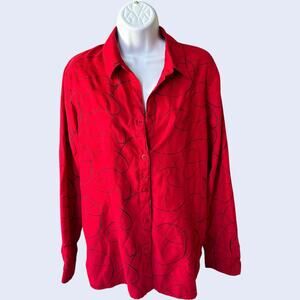 Sag Harbor M Vintage Button-Up Blouse Red Abstract